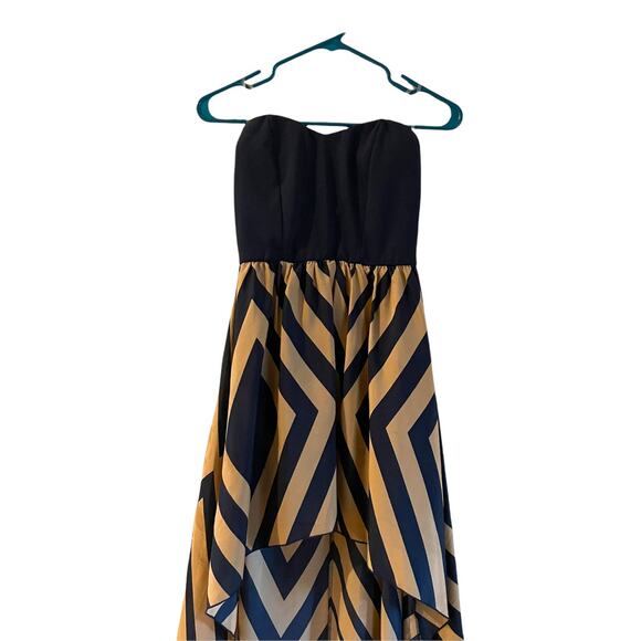 3/$15 Women's Strapless Navy Blue Hi Low Geometric Pattern Dress - Picture 1 of 8
